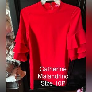 Catherine Malandrino red tiered flutter sleeve a-line mini dress